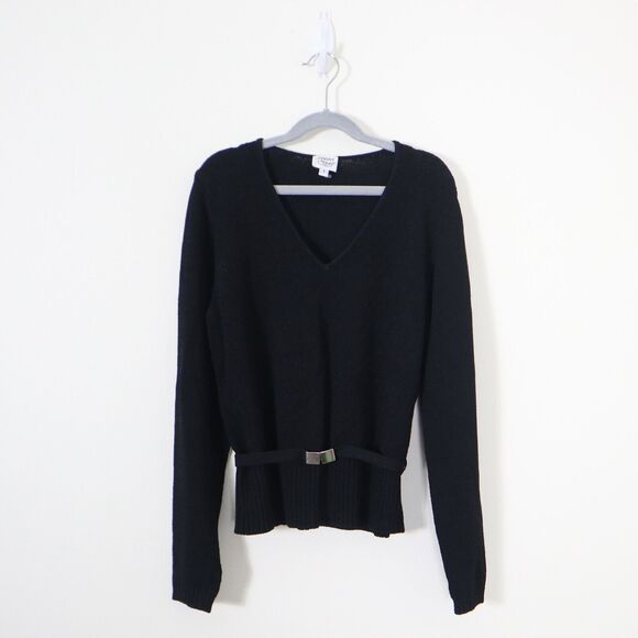Margaret O'Leary Sweaters - Margaret O'Leary Size 1/S Black Viscose Knit Sweater Belted V Neck Pullover